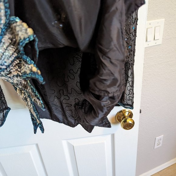 DAZZLING SILK | BEADED & SEQUIN | Vintage | Black Tie Top | L | EVC - Picture 5 of 11